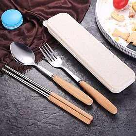 Mua Bộ đũa muỗng nĩa lúa mạch cán gỗ kèm hộp