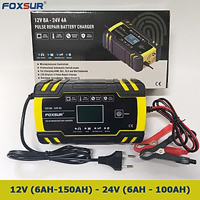 Sạc bình ắc quy 12V 24V 6AH - 150AH FOXSUR FBC122408D 8A tự ngắt khi đầy chức năng bảo dưỡng phục hồi ắc quy bằng khử sunfat