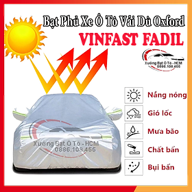 [VINFAST FADIL] Bạt Phủ Ô Tô Vải Dù Oxford, Tráng Nhôm Cao Cấp, Áo Trùm Bảo Vệ Xe VINFAST FADIL, Bạc Phủ Trùm Chống Nóng Chống Mưa, Chống Xước Xe, Bạt Của Xưởng Được May Theo Kích Cỡ Xe, Cam Kết Vừa Xe, Bền Và Đẹp Tới 2 Năm