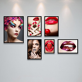 Bộ Khung Hình Treo Tường Trang Trí Tiệm Make Up, Thẫm Mĩ Viện Đẹp Tặng Kèm bộ ảnh như hình mẫu, đinh treo tranh và sơ đồ treo - PGC256