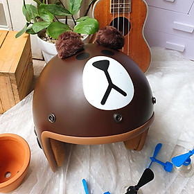 Mũ Bảo Hiểm Đẹp SRT 3/4 Gấu nâu có tai + Tặng kèm lưỡi chai chống nắng, chống bụi tháo lắp dễ dàng siêu tiện lợi