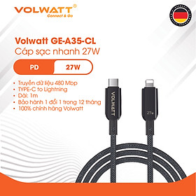 Mua Cáp sạc nhanh 27W Volwatt GE-A35-CL hàng chính hãng| Cáp Type-C to L  có LED hiển thị công suất  dài 1.2m – BH 1 đổi 1