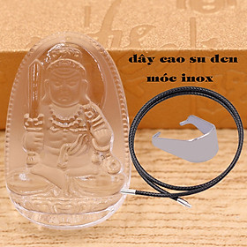 Mặt Phật Bất động minh vương pha lê trắng 3.6 cm kèm móc và vòng cổ dây cao su đen, Mặt Phật bản mệnh