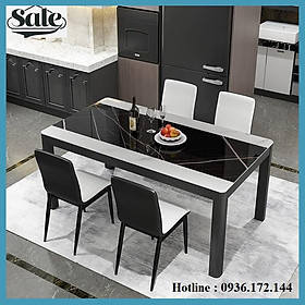 Mua Bộ bàn ăn 6 ghế mặt kính cường lực vân đá cao cấp - Bộ bàn ăn 4 ghế và 6 ghế da decor phòng ăn gia đình Có Ảnh Thật