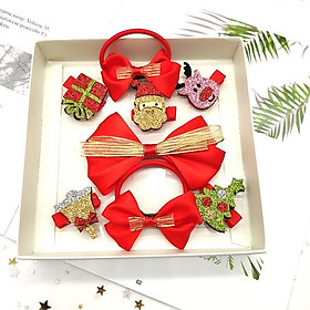 Hộp Qùa 8 Kẹp Tóc Cột Tóc Noel Cao Cấp Kute Dễ Thương