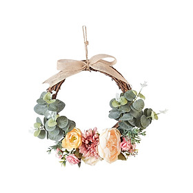 Artificial Flower Wreath with Ribbon Bow Hanging Decoration Round Spring Peony Wreaths for Front Door Window Indoor Outdoor Home Farmhouse