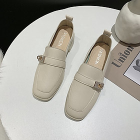 IELGY British style leather shoes Korean fashion thick heel comfortable casual Doudou women's shoes