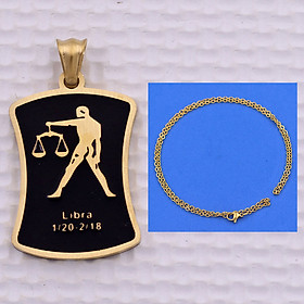 Mặt dây chuyền Thiên Bình- Libra inox vàng kèm vòng cổ dây chuyền inox vàng + móc inox, Cung hoàng đạo