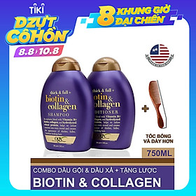 Combo Bộ Đôi Dầu Gội Và Dầu Xả OGX Biotin & Collagen 385ml + Tặng Lược - Chính hãng