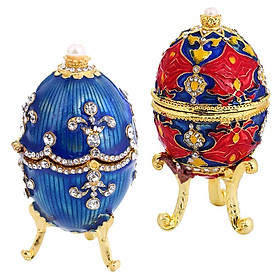 2Pcs Easter Egg Shaped Enamel Jewellery Box Ring Trinkets Holder Organizer