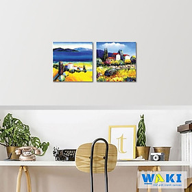 Bộ 2 tranh trang trí phong cảnh phong cách sơn dầu W242 | Tranh đẹp giá chất