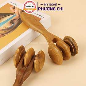 Cây lăn massage toàn thân 3 bánh gai đa năng làm từ gỗ thơm tự nhiên