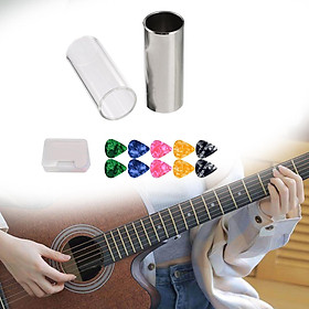 2x Guitar Accessories Medium Guitar Slides Kits with 10 Guitar Picks Lightweight Durable Glass Guitar Slides for Professional Acoustic Guitar