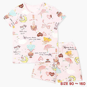 Đồ bộ quần áo thun cotton giấy cho bé trai, bé gái mặc nhà mùa hè Unifriend Hàn Quốc U2022-8. Size đại 5, 6, 8, 10 tuổi