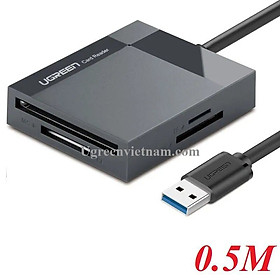 Đầu đọc thẻ USB 3.0 hỗ trợ thẻ TF/SD/CF/MS 0.5M Màu Xám Ugreen 30333 CR125 Hàng Chính Hãng