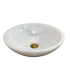 Chậu rửa mặt lavabo đá tự nhiên trắng muốn tròn mỏng BST33A Hoabinh Stone