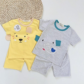 Bộ Cộc Cotton100% Minky Mom Họa Tiết Động Vật Có Tai chéo Cho Bé (5-18kg) (MKH6001)