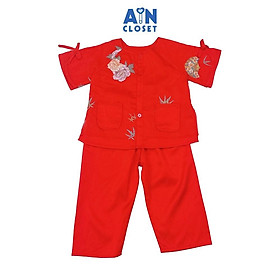 Bộ quần áo Bà Ba Dài tay ngắn bé gái họa tiết Trúc Tơ Đỏ - AICDBG9N6LWN - AIN Closet