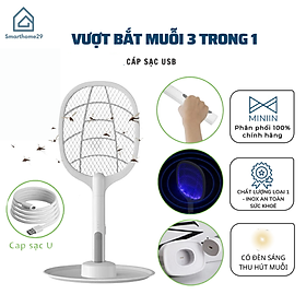 Vợt Muỗi Thông Minh Kiêm Đèn Bắt Muỗi Tự Động, Đèn Bắt Muỗi Có Cổng Sạc USB Và Đế Tiện Dụng - HÀNG CHÍNH HÃNG MINIIN