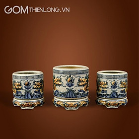 Bát Hương Men Rạn Đắp Nổi - Cả Đế Sứ - Hàng Kỹ  - Đồ Thờ Bát Tràng  - Gốm Thiên Long