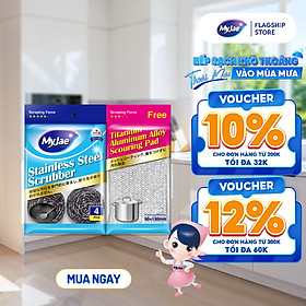 Mua SET 4 Miếng Búi Sắt Cọ Xoong Nồi KÈM Miếng Chà Nồi Đa Năng MyJae