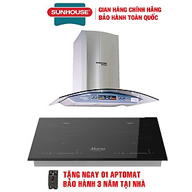 Combo Bếp từ đôi Sunhouse mama MMB-88HL + Máy hút mùi kính cong Sunhouse MAMA MM6707-70, Hàng chính hãng - Bảo hành tại nhà