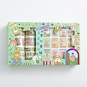 Hộp sticker cute washi tape dán sổ tay decor set 10 cuộn băng dính 10 hình dán sicker Timo WS1