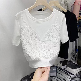 áo thun trắng kết hợp vải ren tinh tế