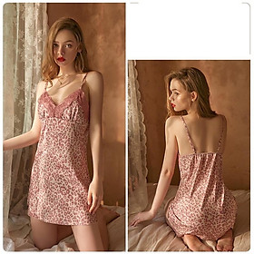 QR1162 Váy Ngủ + Choàng Hoạ Tiết Beo - Đầm Satin Cao Cấp Gợi Cảm - Sexy Sleepwear @lingerie.sm.toys