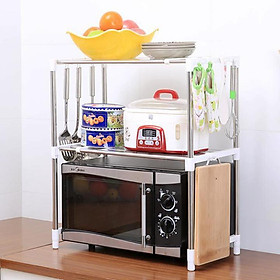 Kệ để lò vi sóng Nhà của Mẹ 2 tầng co giãn (chiều dài từ 50~85cm) chất liệu nhựa + ống inox - Hàng chính hãng