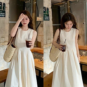 ĐẦM MIDI DÀI SUÔNG TRẮNG TRƠN XÒE XẾP LY SÁT NÁCH MAXI DẠO PHỐ ĐI BIỂN ĐI CHƠI ĐI TIỆC