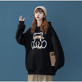 Áo khoác Hoodie nữ in hình gấu AMIMAN dễ thương chất nỉ bông dáng rộng phong cách tiểu thư cá tính