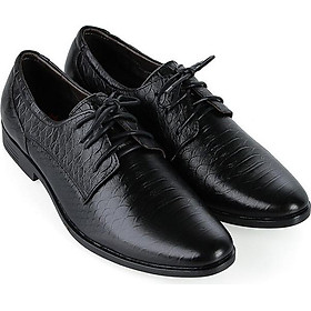 Giày tây nam Huy Hoàng da bò vân da trăn cột dây màu đen HT7798