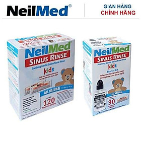 Combo Baby SinusCare: Bộ Rửa, Vệ Sinh Mũi Xoang Trẻ Em NeilMed Sinus Rinse Kids - SX Mỹ(1 Bình + 30 gói muối và 1 Hộp 120 gói muối rửa bổ sung)