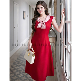 Đầm đỏ phối nơ hồng NGADO , đầm nữ , đầm dự tiệc