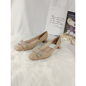 Giày bít mũi nơ xinh da êm ái cao 4cm ENAKO TP13531