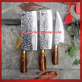 Bộ 3 dao siêu phẩm nhà bếp thép nhíp ô tô cán mun khâu đồng cao cấp