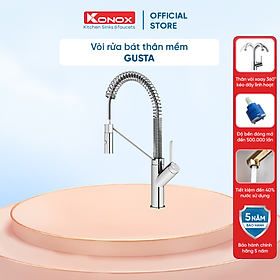 Vòi rửa bát rút dây KONOX Gusta, bề mặt xử lý mạ PVD Chrome 5 lớp