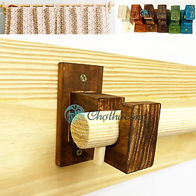 Trọn bộ phụ kiện treo rèm gỗ thông gồm thanh treo rèm gỗ 1-1m6 có chốt chặn trượt + bát đỡ bán nguyệt - Phụ kiện rèm cửa trang trí (Nhiều màu)