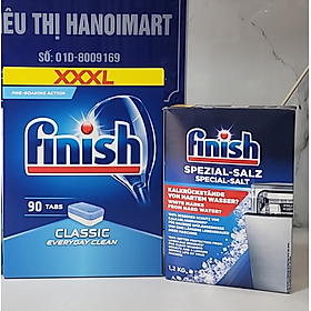 Combo 90 Viên rửa bát Finish All in 1 max + 1.5kg Muối rửa bát chén Finish