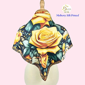 Khăn Lụa Cao Cấp in 3D Họa Tiết Hoa Hồng Sen Silk - Silk Scarves Printing 65x65cm - Quà Tặng Khăn Lụa Đẳng Cấp