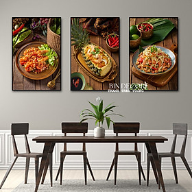 (ẢNH THẬT) Tranh treo tường món thái 3 trang trí decor quán nhà hàng thái kèm đinh treo
