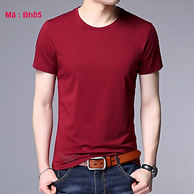 Áo thun nam cổ tròn màu đỏ đô - Màu Đỏ đô (Mã Bh05) - M (45-55kg)