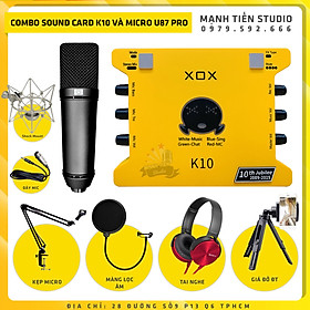 Combo thu âm, livestream Micro AQTA U87-Pro, Sound card XOX K10 Jubilee - Kèm full phụ kiện kẹp micro, màng lọc, tai nghe, giá đỡ ĐT - Hỗ trợ thu âm, karaoke online chuyên nghiệp - Hàng nhập khẩu