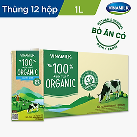 Thùng 12 Hộp Sữa Tươi Tiệt Trùng Vinamilk 100% Organic Không Đường (1lít)