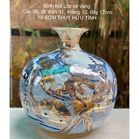 Mua Bình hút tài lộc  Gốm sứ Bát Tràng cao cấp  Vẽ hoạ tiết sơn thuỷ hữu tình cao 35cm