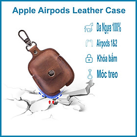 Bao da dành cho Apple Aipods - Apple Airpods Leather Case - Chất liệu da ngựa 100%, Có móc đeo, dùng được cho Airpods 1 và 2, nội dung kèm video