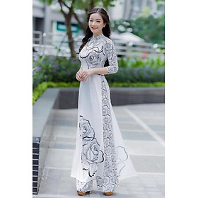 ÁO DÀI TRUYỀN THỐNG HỌA TIẾT HOA HỒNG KÈM QUẦN - NN26