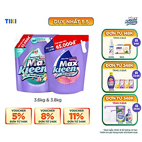 Combo Túi Nước Giặt Xả MaxKleen Thiên Nhiên 3.6kg + Túi Hoa Nắng 3.8kg