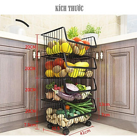 Kệ Để Rau Củ Quả Nhà Bếp, Giá Để Đồ Đa Năng, Kệ Để Đồ Nhà Bếp Sơn Tĩnh Điện Cao Cấp - Hàng Cao Cấp - 4 tầng